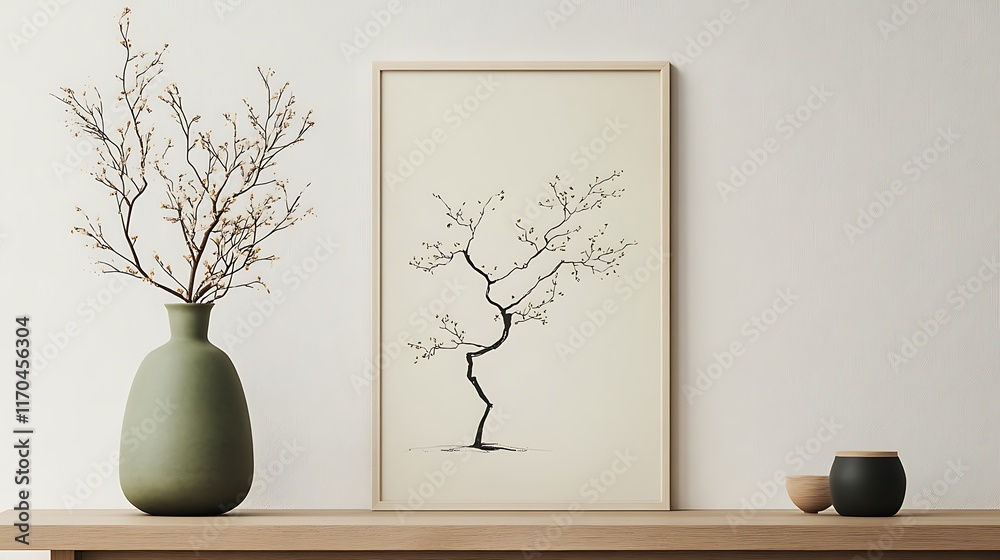white framed photo mockup against light-colored background in modern setting white framed photo mockup against light-colored background in modern setting