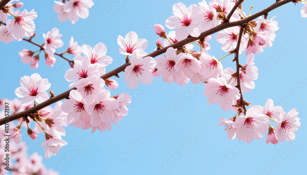 Cherry blossom branch against clear blue sky Cherry blossom branch against clear blue sky