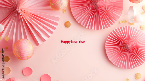 Pink and festival celebration greeting card with traidtional paper art and fan shape 