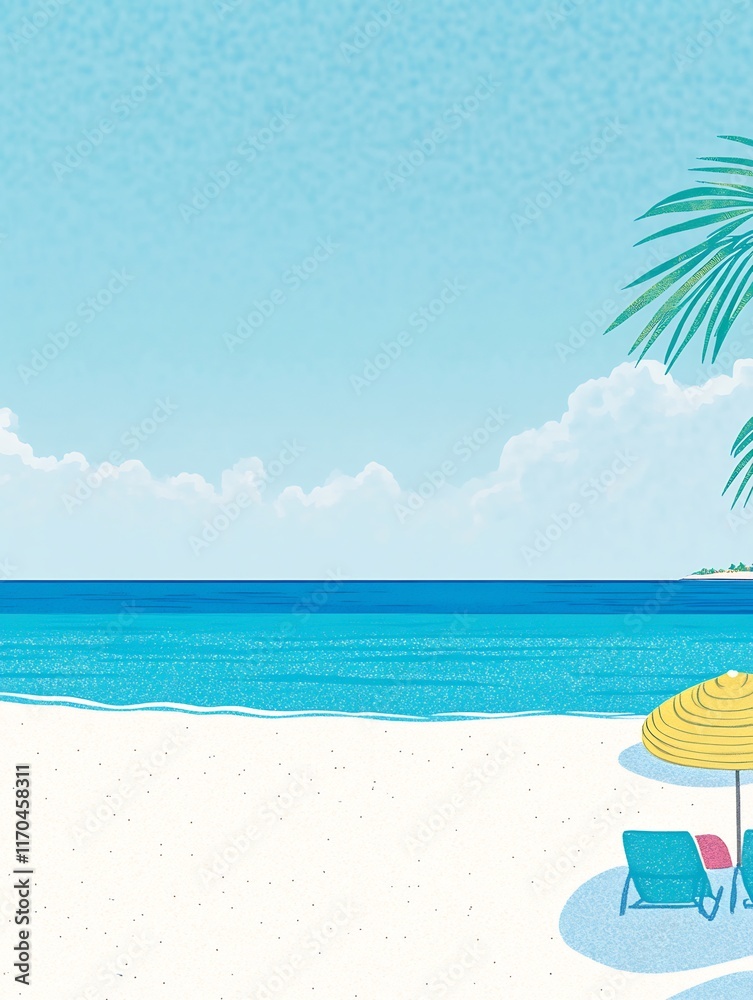 Serene Beach Illustration: Calmly rendered summer scene with vibrant turquoise water. AI Generated Serene Beach Illustration: Calmly rendered summer scene with vibrant turquoise water. AI Generated