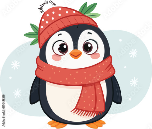 cute Christmas penguin character vector illustration.