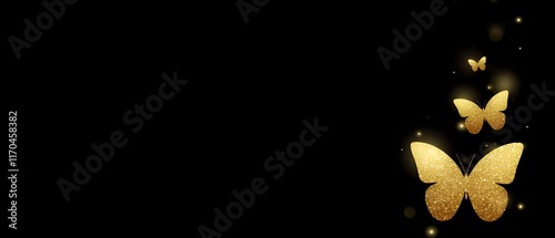 Banner with decorative shining golden butterflies