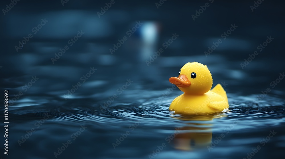 A Yellow Rubber Duck Floats On Dark Water A Yellow Rubber Duck Floats On Dark Water