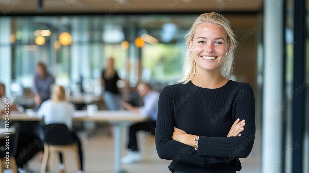 Naklejka premium Confident caucasian young female professional in modern office environment