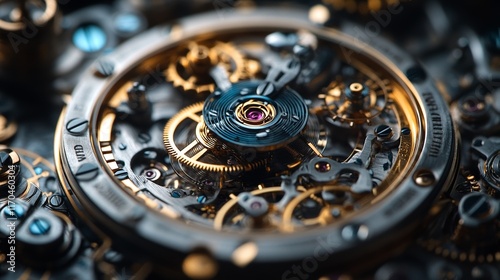 Wallpaper Mural Intricate watch mechanism close-up. Gears, cogs, detailed clockwork. Mechanical, time, precision engineering, golden metal. Torontodigital.ca