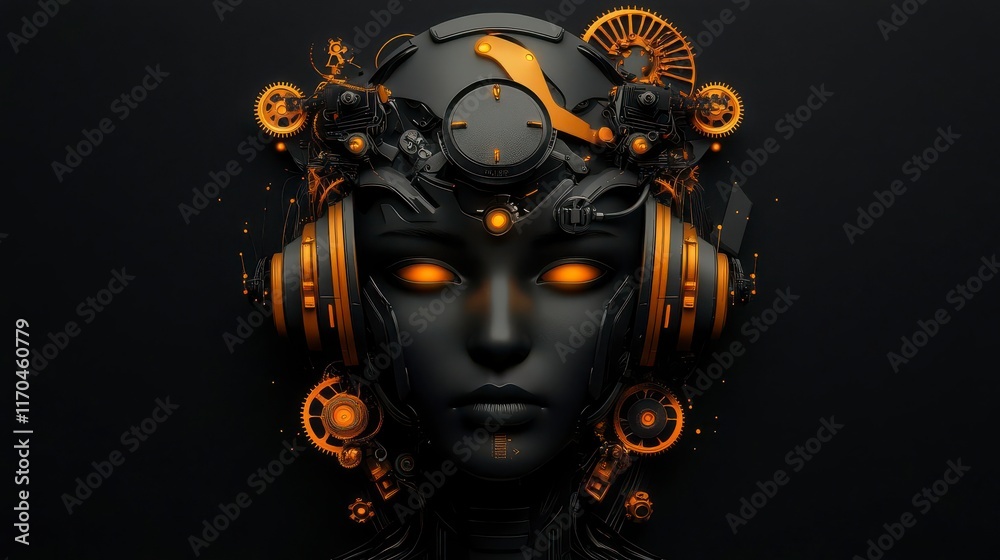 Mechanized Muse: A Cyberpunk's Dream, Glowing Eyes and Gears. Mechanized Muse: A Cyberpunk's Dream, Glowing Eyes and Gears.