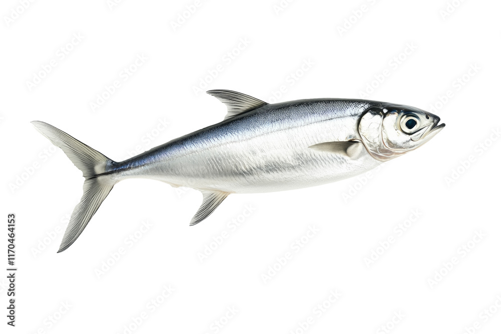 Fresh sardine fish with detailed scales and fins isolated on white transparent background, symbolizing canned seafood Fresh sardine fish with detailed scales and fins isolated on white transparent background, symbolizing canned seafood