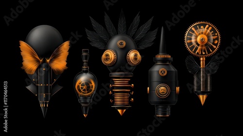 Elegant Steampunk Devices: Black & Gold Contraptions photo