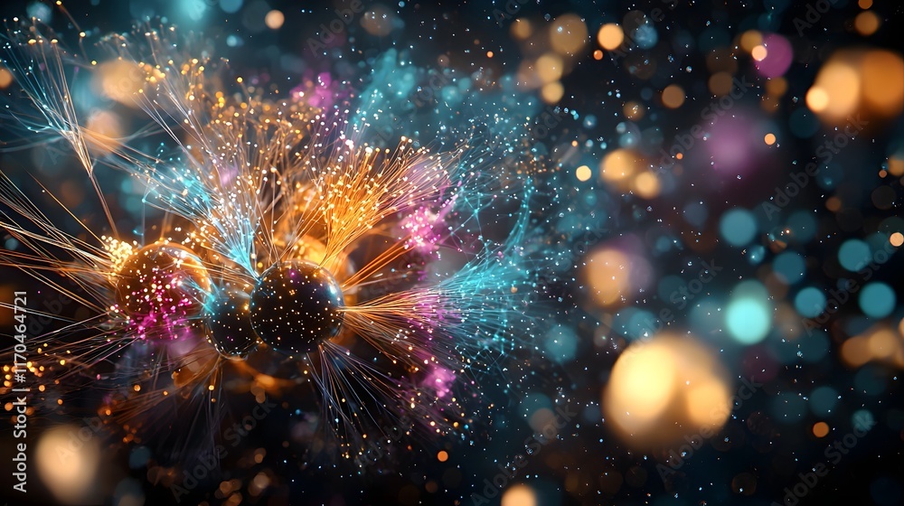 Fototapeta premium A detailed and futuristic holographic map showcasing the interconnected nodes and bright hues of a quantum powered cloud network leaving ample copy space on the right side of the image
