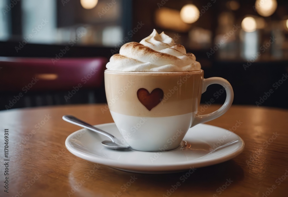 A cup of cappuccino with a heart shaped foam A cup of cappuccino with a heart shaped foam