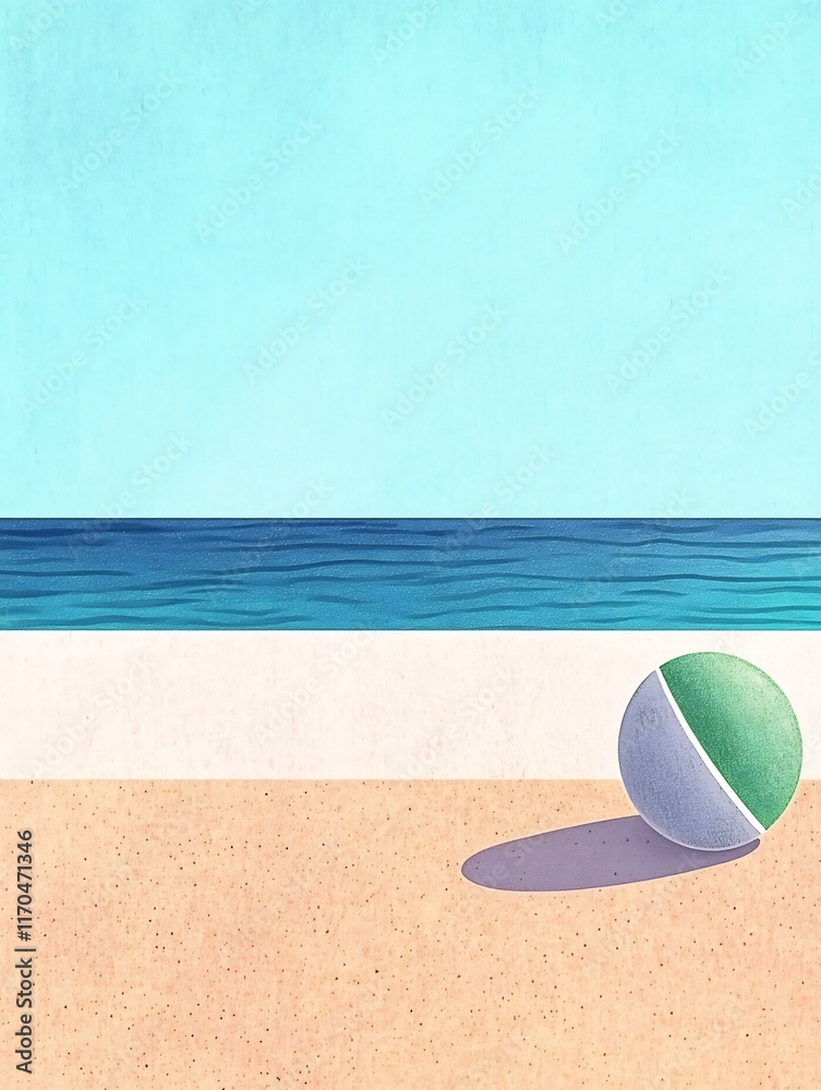 Serene Beach Ball Illustration: Softly Lit Summer Scene, Digital Painting. AI Generated Serene Beach Ball Illustration: Softly Lit Summer Scene, Digital Painting. AI Generated