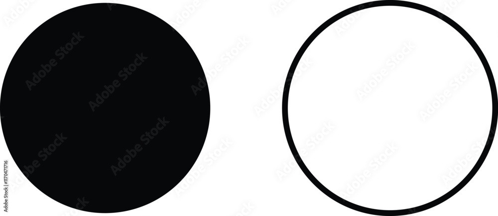 Round circle geometric ball shape line and flat art icon set. Black vector collection isolated on transparent background. Symbol use for apps and websites.