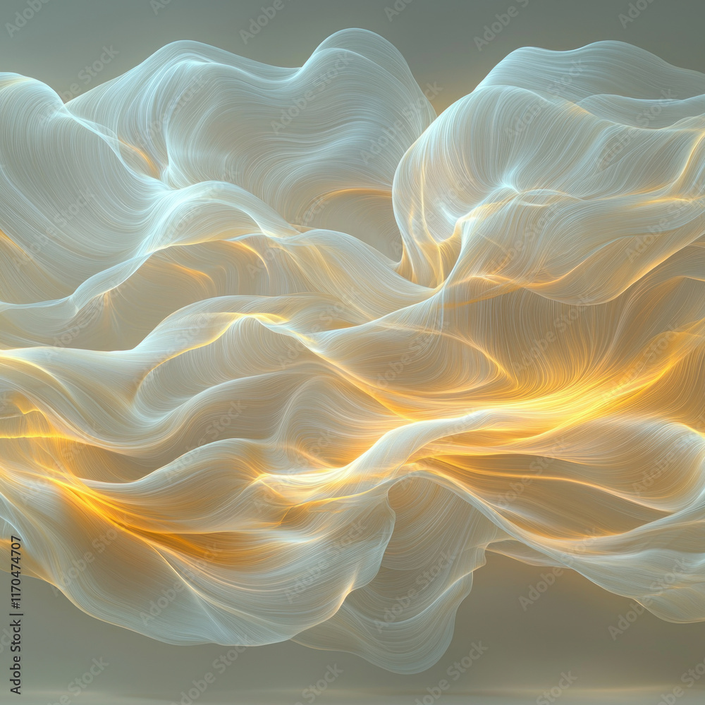 Fototapeta premium Abstract flowing white and gold fabric waves.