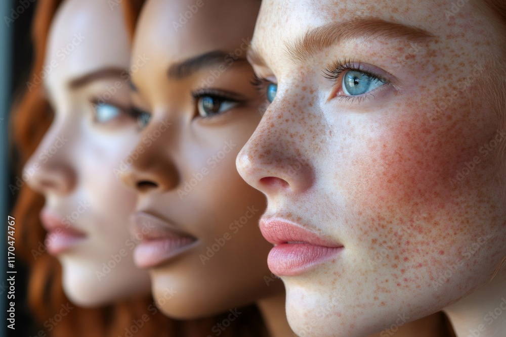 Obraz premium Three diverse models showing off flawless skin and natural beauty