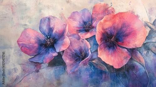 Purple flowers on blue background