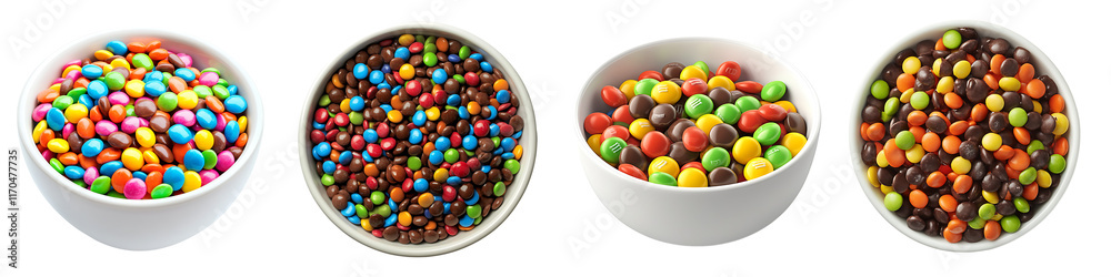 Set of a bowl of colorful, chocolate-covered Skittles, isolated on a transparent background. Set of a bowl of colorful, chocolate-covered Skittles, isolated on a transparent background.