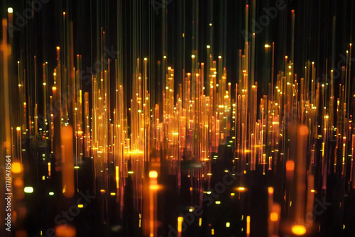 Pulsing Pixels, A digital-inspired pattern featuring pixels of neon light that seem to pulse with energy against a black background.