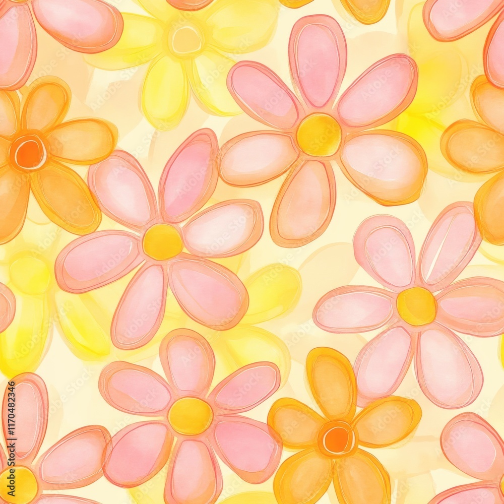 Obraz premium Radiant doodle watercolor flowers in pastel shades creating a cheerful and vibrant atmosphere