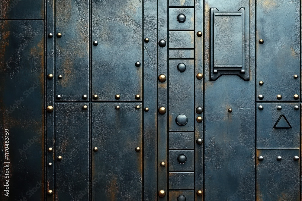 Fototapeta premium Futuristic Metallic Industrial Wall with Rivets and Textures in Cyberpunk Style