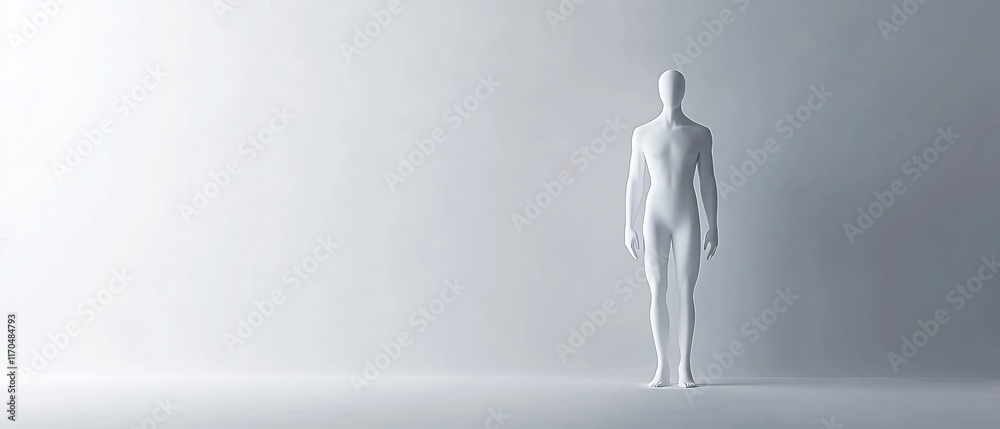 Conceptual Minimalist Human like Model in Pure White Gradient Background Conceptual Minimalist Human like Model in Pure White Gradient Background