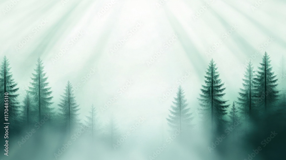 A mysterious template with a dark green gradient background fading into a foggy forest silhouette A mysterious template with a dark green gradient background fading into a foggy forest silhouette