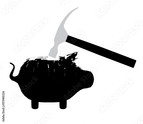 Pig is being hammered to death. The pig is being used as a symbol of the financial crisis