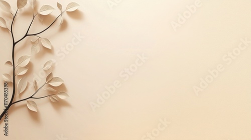A minimalist template with a soft beige background and the delicate shadow of tree branches 