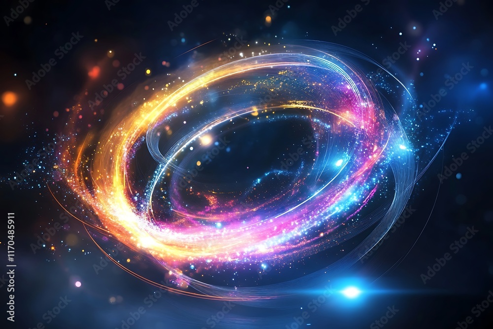 Abstract background of glowing particles. luminous swirling. Elegant glowing circle Abstract background of glowing particles. luminous swirling. Elegant glowing circle