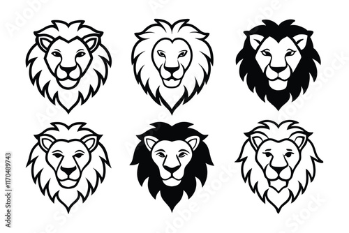 6 styles of lion head silhouette.eps