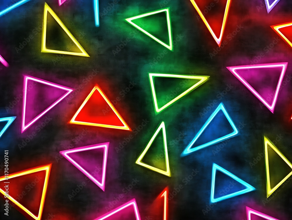 Neon Triangle Lights Illuminate Dark Background Neon Triangle Lights Illuminate Dark Background