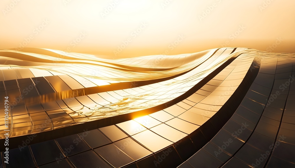 Obraz premium Abstract Golden Wave Texture Background, Luxury Sunset, Geometric Pattern, Modern Design, Gold Surface, Shiny Metal, Energy Technology