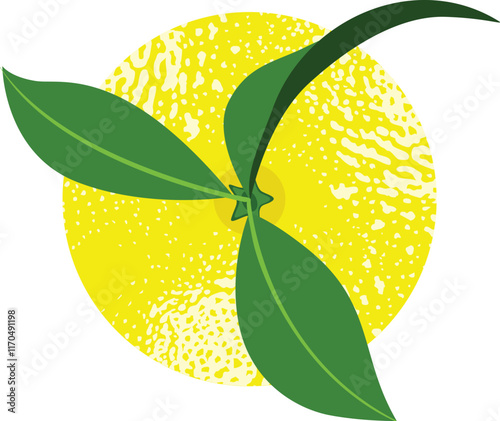 Fresh yellow lemon with leaves