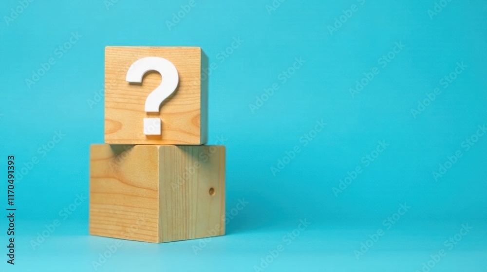 Fototapeta premium Wooden Blocks with Question Mark on a Blue Background Representing Inquiry and Uncertainty