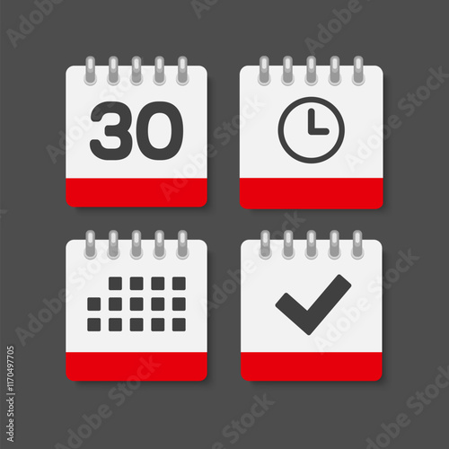 Icon page calendar - 30 day, agenda, check, timer