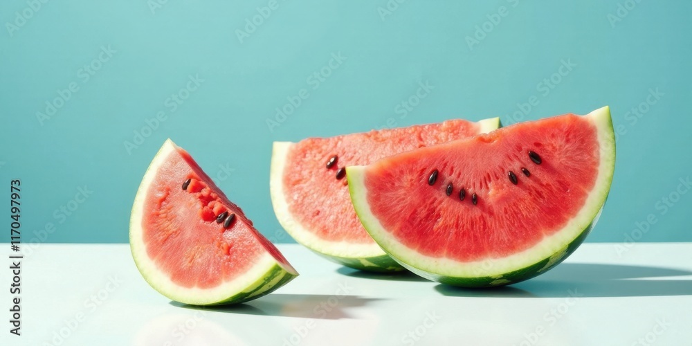Refreshing Slices of Summer Watermelon on a Light Blue Background Refreshing Slices of Summer Watermelon on a Light Blue Background