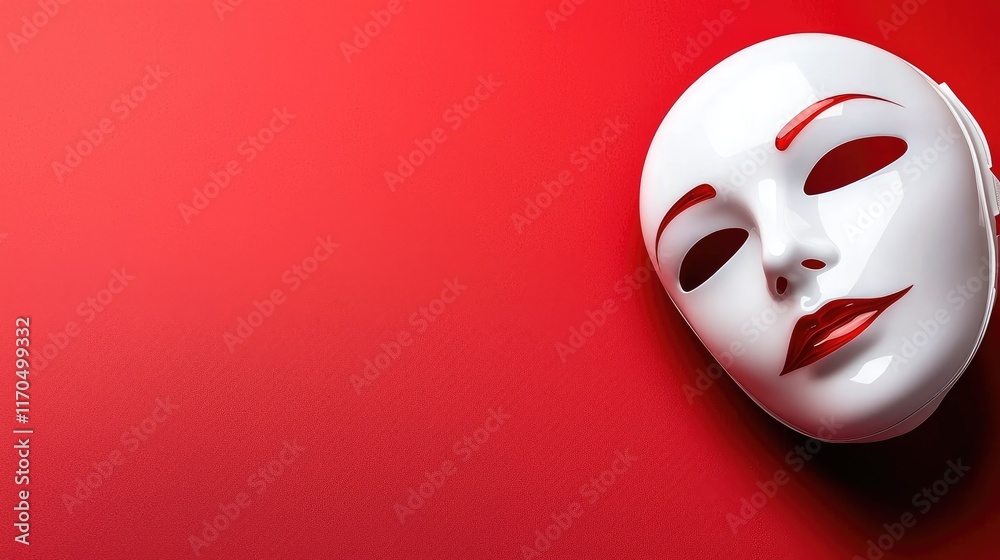 Dramatic art installation featuring white mask red background photography minimalist environment close-up view identity concept Dramatic art installation featuring white mask red background photography minimalist environment close-up view identity concept