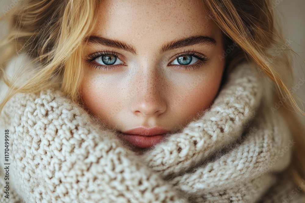 Natural Smiling Woman in Cozy Turtleneck Sweater Natural Smiling Woman in Cozy Turtleneck Sweater