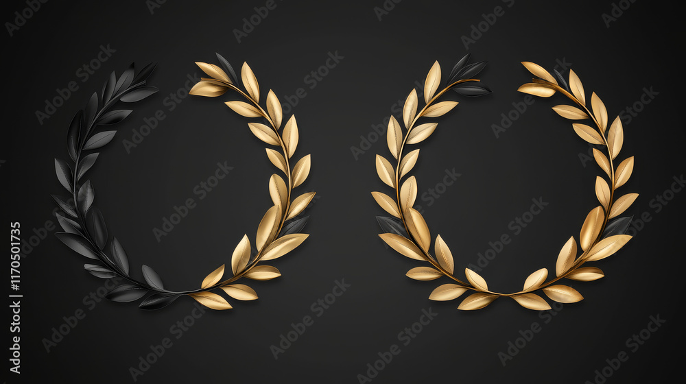 Set of gold and black laurel wreaths - also as emblem. Jpeg version also available in gallery Set of gold and black laurel wreaths - also as emblem. Jpeg version also available in gallery