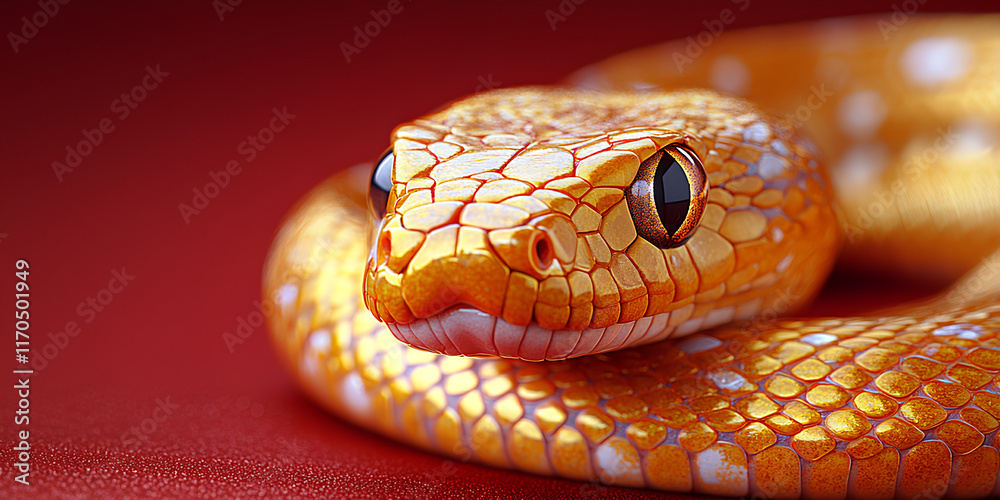 Fototapeta premium photo of a snake with a minimalist red background