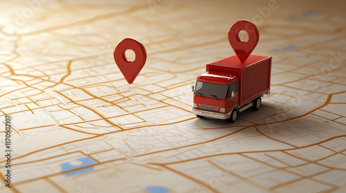 Have move icon or we have moved sign for home address change or office new location. Vector pins, destination route and red truck of moving service isolated symbol for shop or store relocation badge