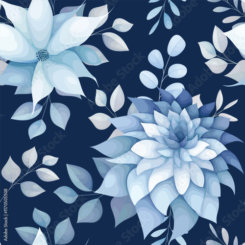elegant blue flower and floral seamless pattern