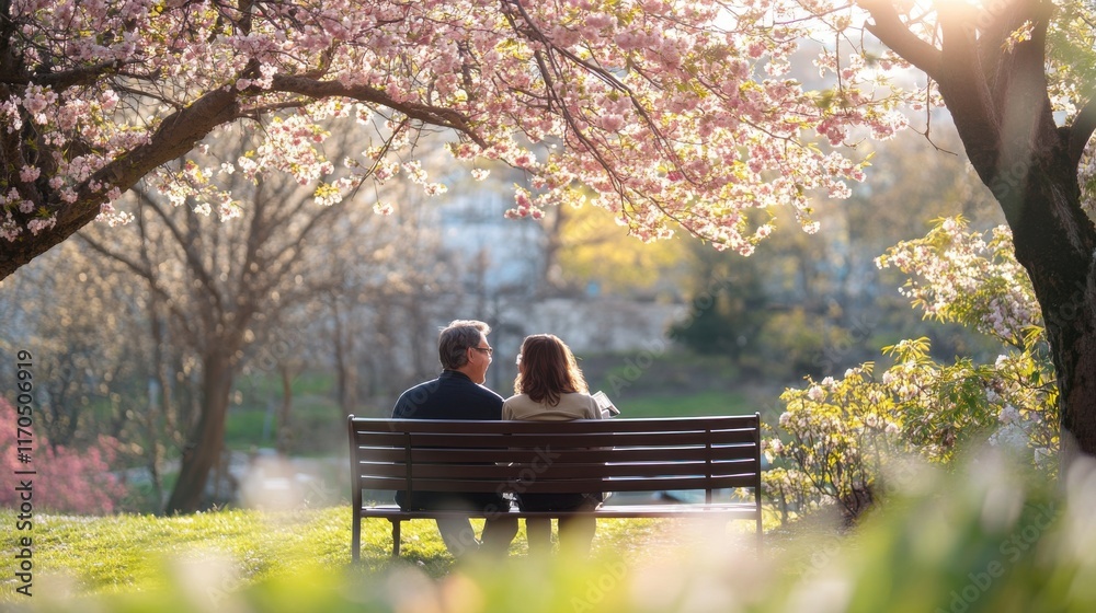 Financial advisor engages with clients in serene park setting to discuss investment strategies during spring afternoon