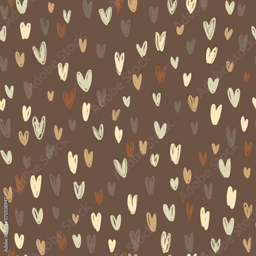 Cute hearts illustration, seamless pattern. Hand drawn hearts pattern for Valentine's Day.