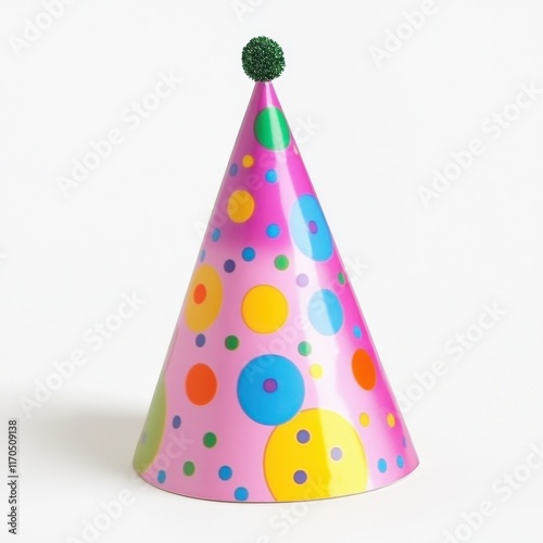 Colorful party hat with polka dots perfect for celebrations and festive occasions photo