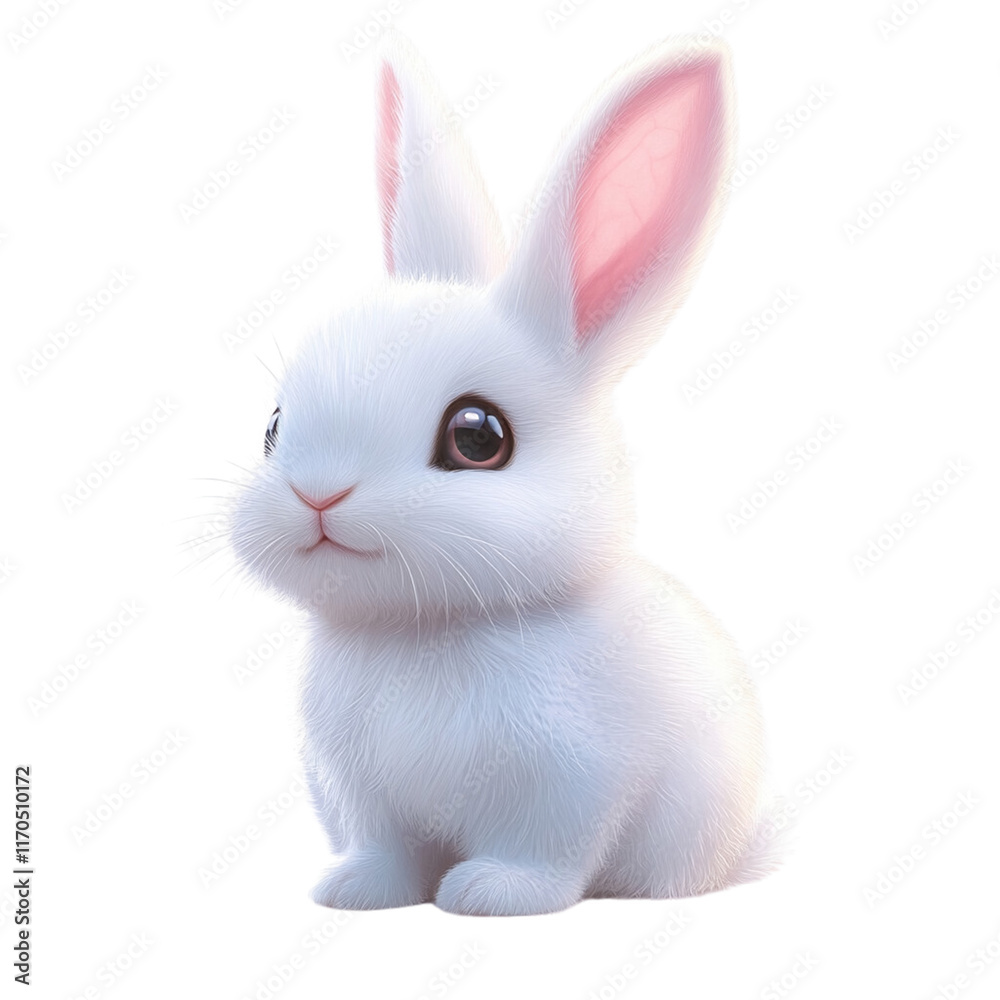 cute, fluffy white bunny with large ears and bright eyes sits isolated on transparency background, exuding sense of innocence and charm cute, fluffy white bunny with large ears and bright eyes sits isolated on transparency background, exuding sense of innocence and charm
