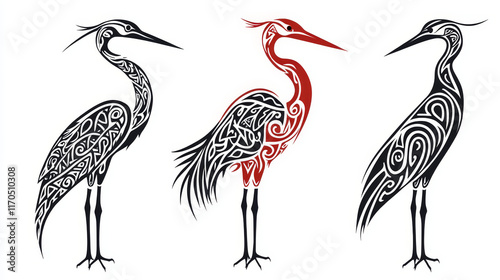 Ancient celtic birds symbols with tribal stylized herons or storks, decorated by traditional irish ornament. For tattoo or heraldry design photo