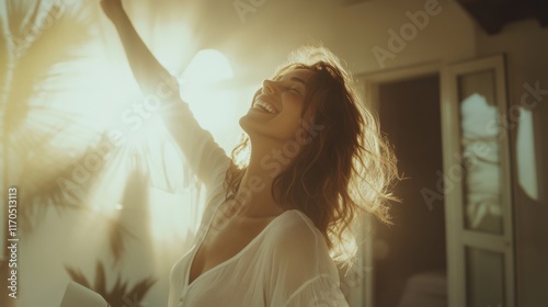 Radiant Joy: A Woman Embracing Happiness photo