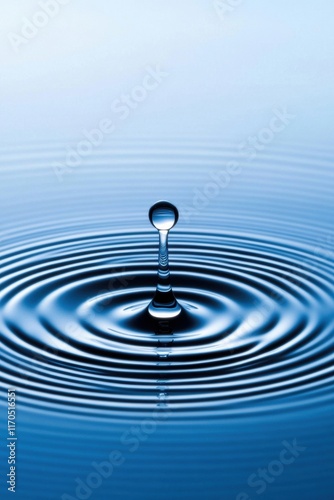 Beautiful water droplet creating ripples on a serene blue surface, symbolizing tranquility and nature’s elegance.