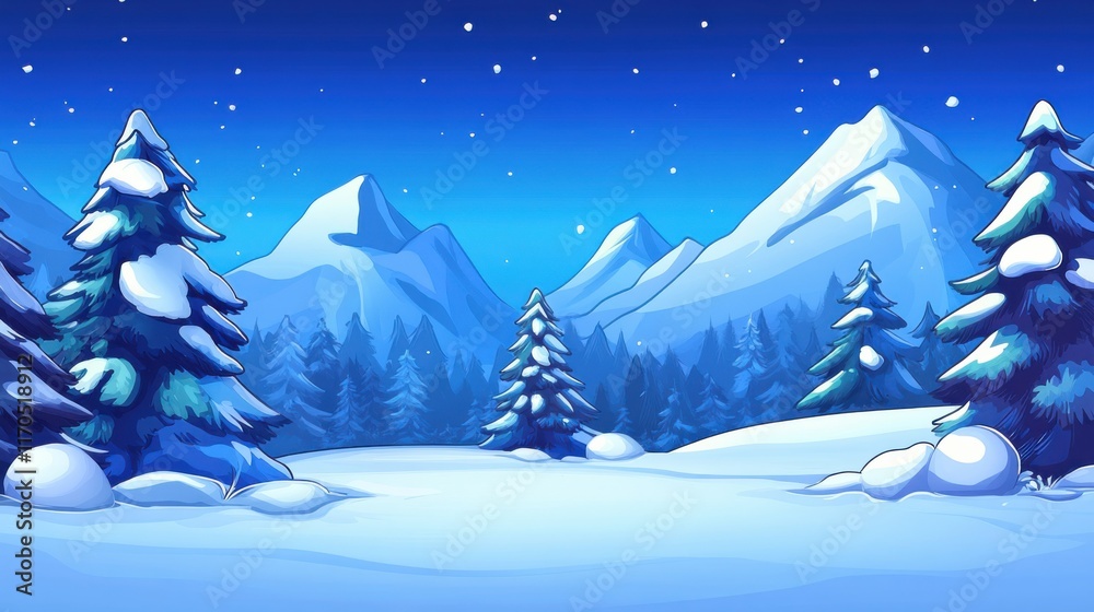 Naklejka premium Winter Mountain Landscape with Snow-Covered Trees