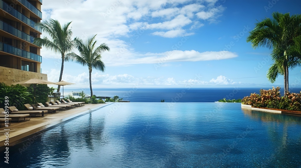 Fototapeta premium Luxury Infinity Pool Overlooking Ocean Paradise